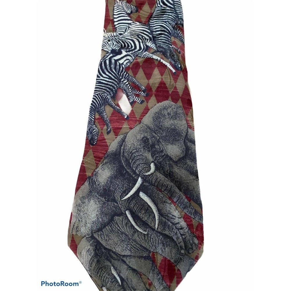Endangered Species Men's Zebra Elephant Tie 100% Silk USA 60" long